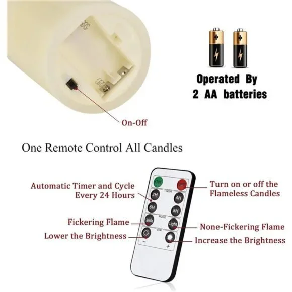 New Flameless Candles 6" Set of 2 Ivory Dripless Real Wax Pillars Realistic
